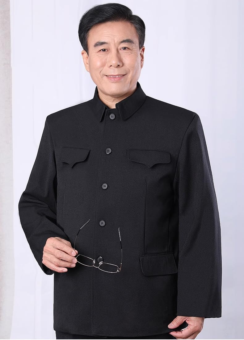 Complete Set Zhongshan Suit Men's Stand Collar Jacket with Matching Accessories