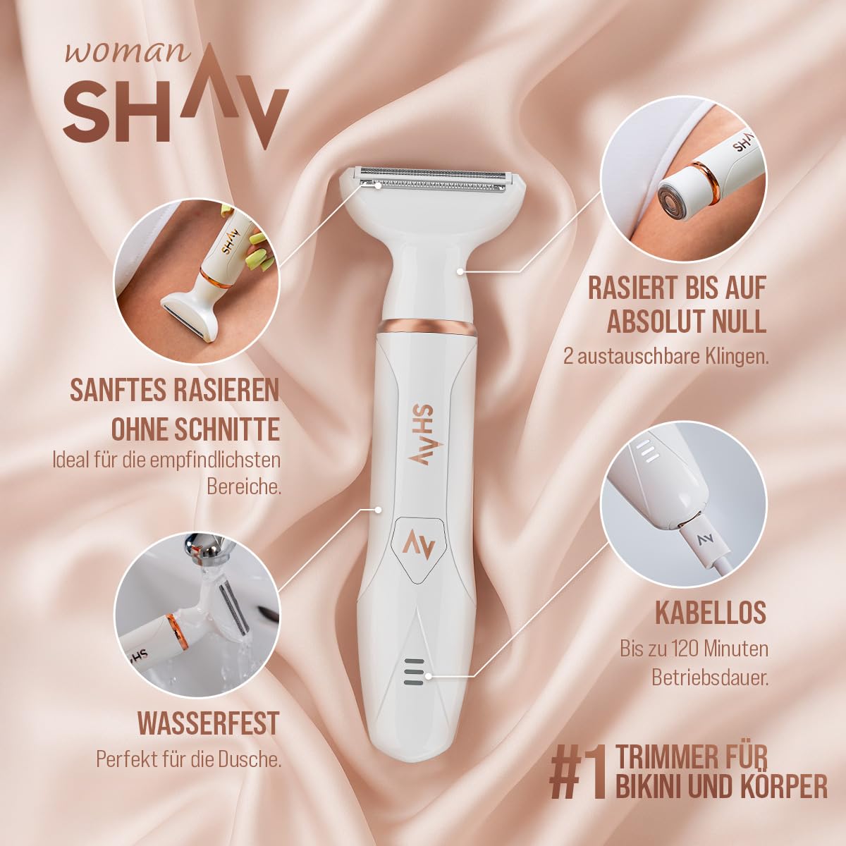 Rasierer Damen Shav Woman, Damenrasierer, Intimrasierer für Frauen, Elektrischer Intimrasierer und Intimtrimmer für Frauen, Trimmer Damenrasierer Elektrisch für Beine, Arme, Achseln und Bikinizone