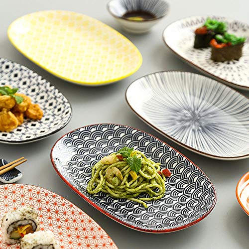 Plats sous-marins japonais en céramique 10 pouces à bandes bleues - 5