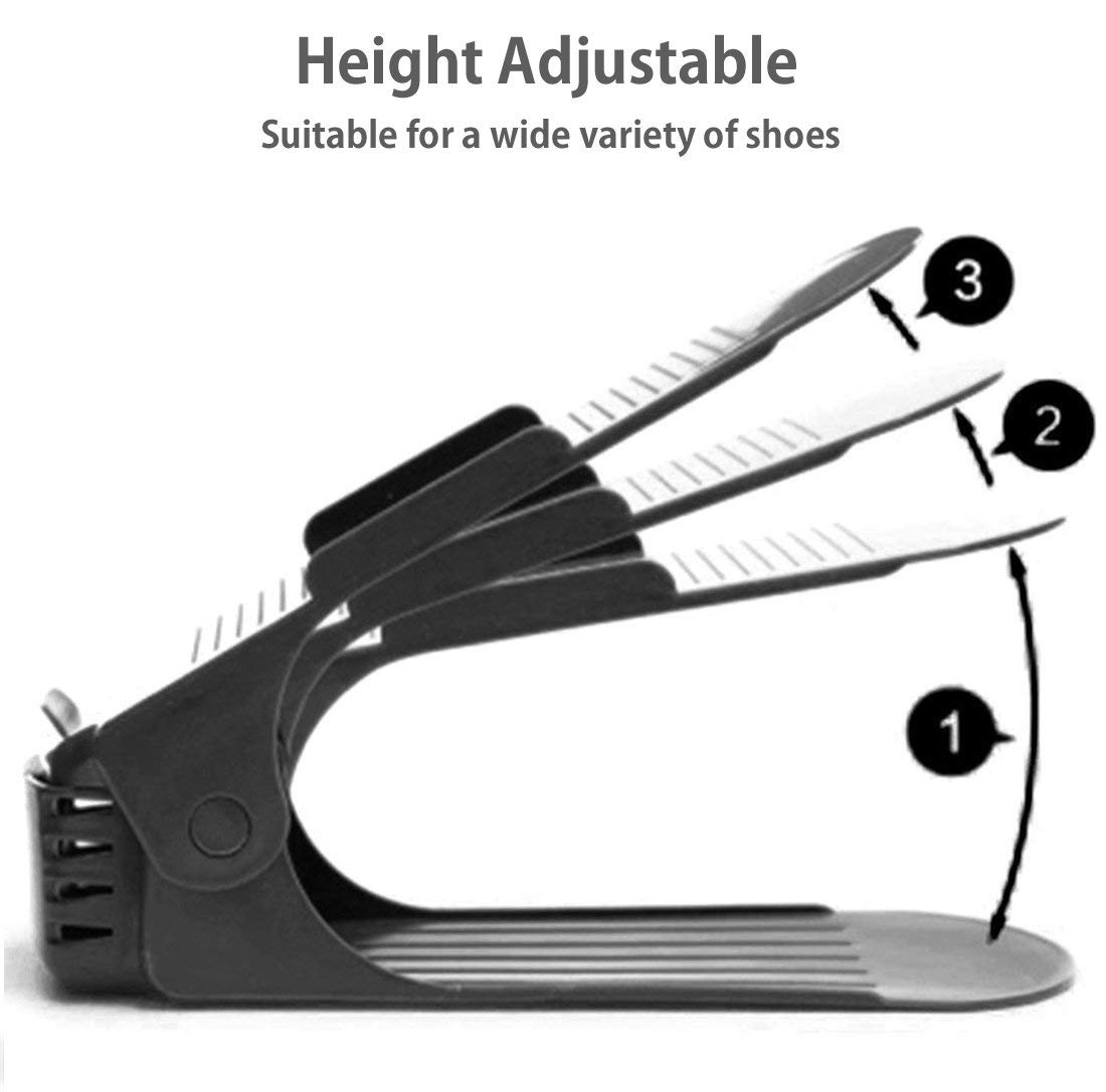 2V BROTHERS 4pcs Shoe Rack Storage Organizer For Closet, Adjustable Heights Space Saver Slot, Large Ventilated Base Stacker Shoes Holder, High Heels Secure Docking and Backstop (4) 2