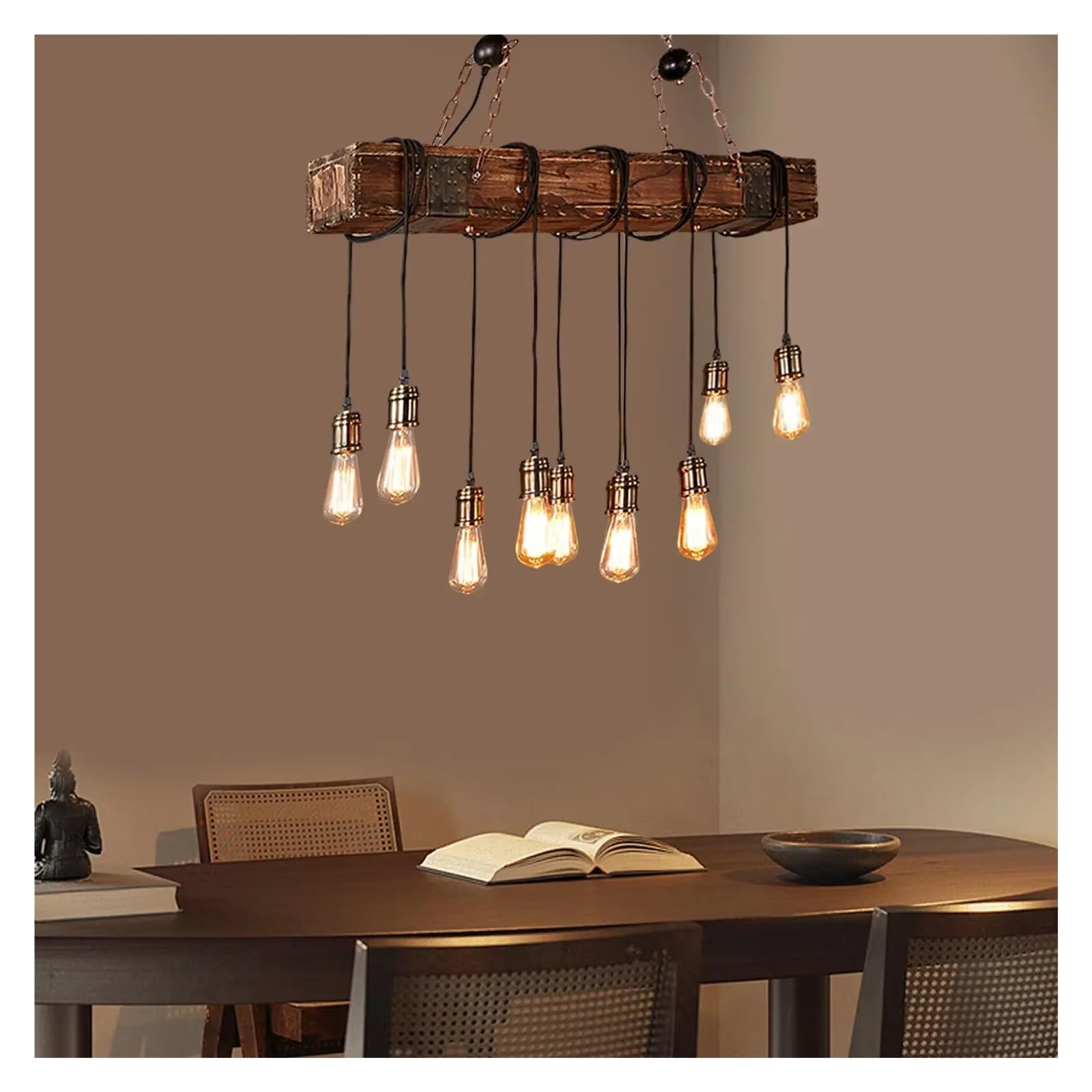 FZQSXAZU Wooden Beam Light Rustic Farmhouse Chandelier Pendant Fixture