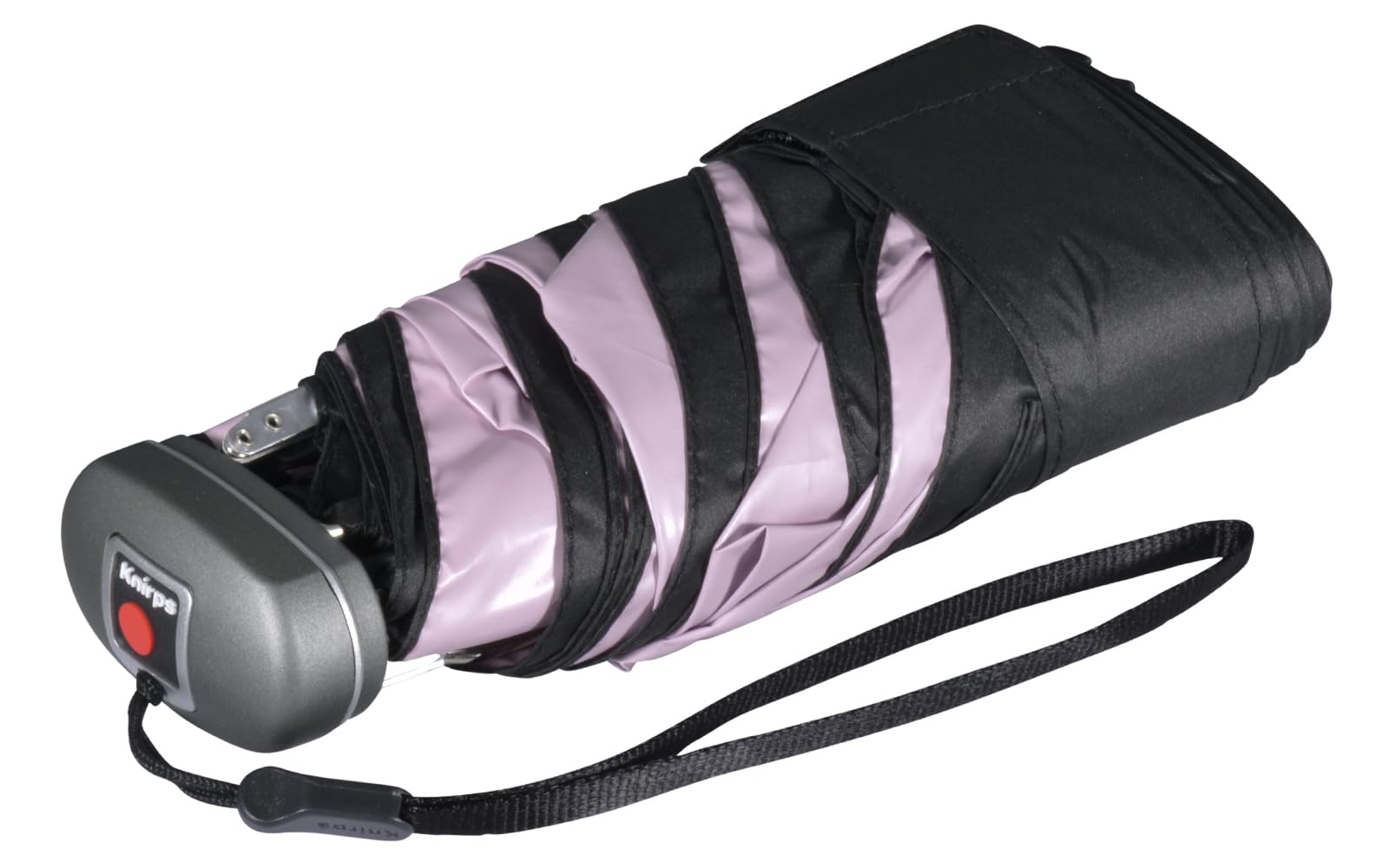 Knirps Ombrello tascabile da viaggio, Nero - rivestimento rosa - protezione UV, 93
