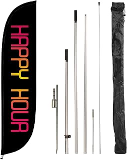 LookOurWay Feather Flag Pole Kit - 12 Feet Tall Advertising Flag Banner with Fiberglass Pole Kit and Ground Spike for Business Promotion - Beer & Liquor Flags - Happy Hour (10M1200119)