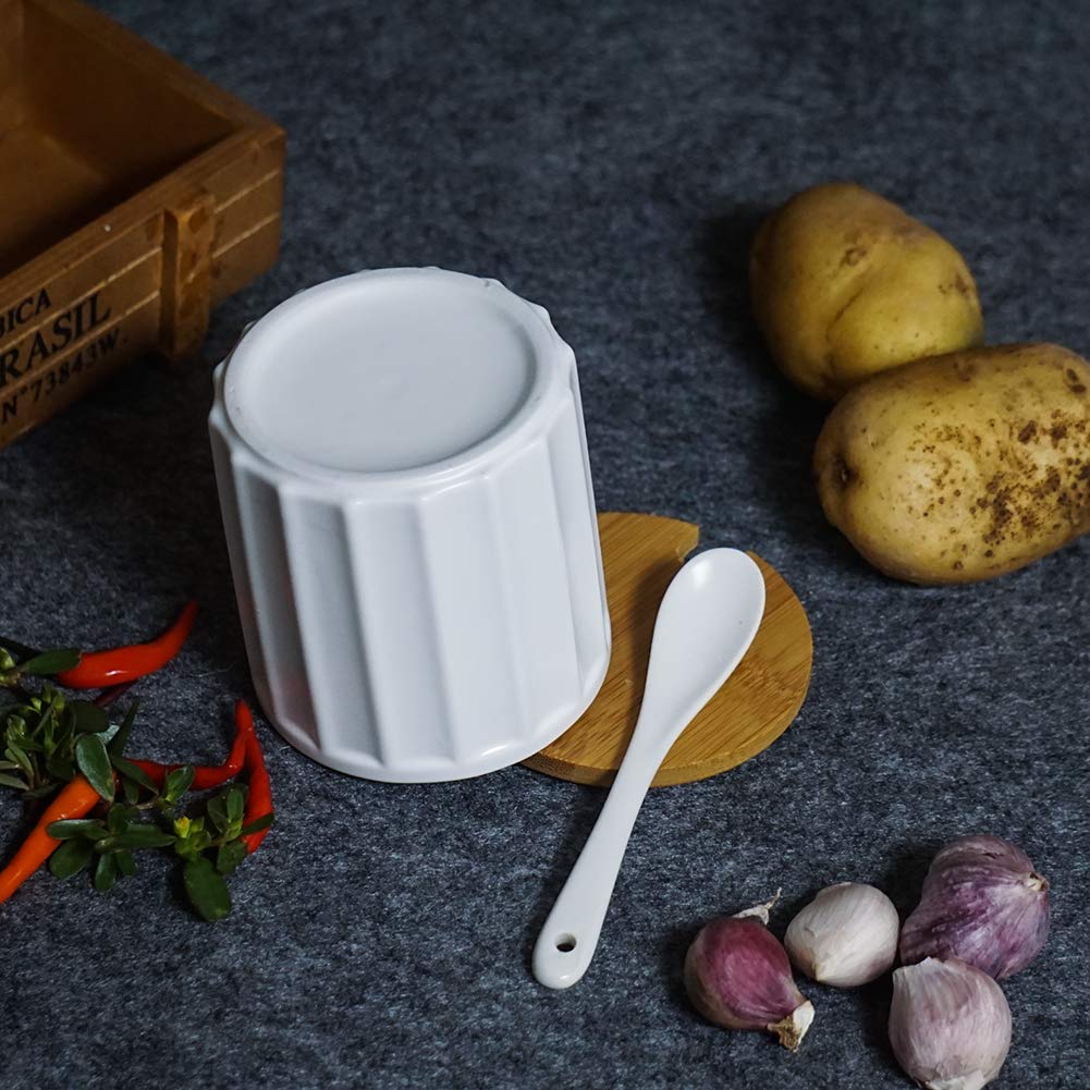 Zuccheriera In Ceramica Con Coperchio In Bambù - Elegante E Pratica Per Zucchero, Formaggio E Spezie - Foto 3