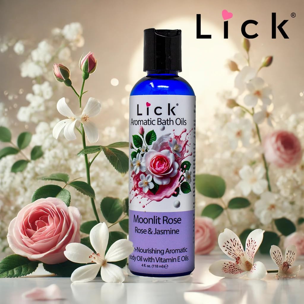 Lick Midnight Rose & Jasmine Aromatic Bath Oil - Calming Floral Scents - Aromatherapy Oils for Bath Relaxation, 4 oz
