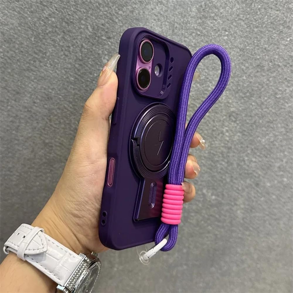 Składany uchwyt na nadgarstek pasek na nadgarstek etui na smycz do iPhone'a 16 15 14 Plus 13 12 11 Pro Max magnetyczny bezprzewodowy pokrowiec do ładowania, fioletowy GS, do iPhone'a 11