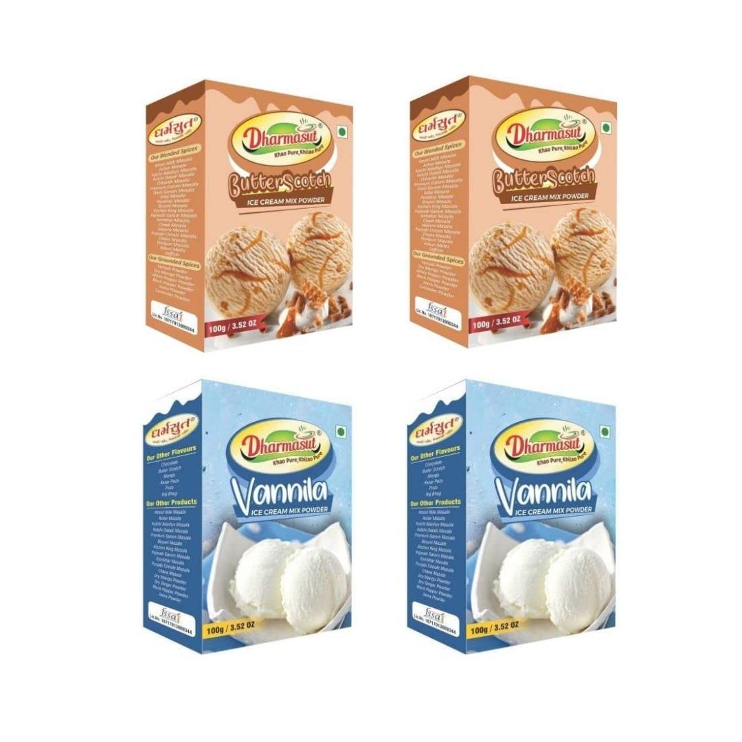 Dharmasut 2 Butterscotch + 2 Vanilla Instant Ice Cream Mix Powder|Combo Of 4