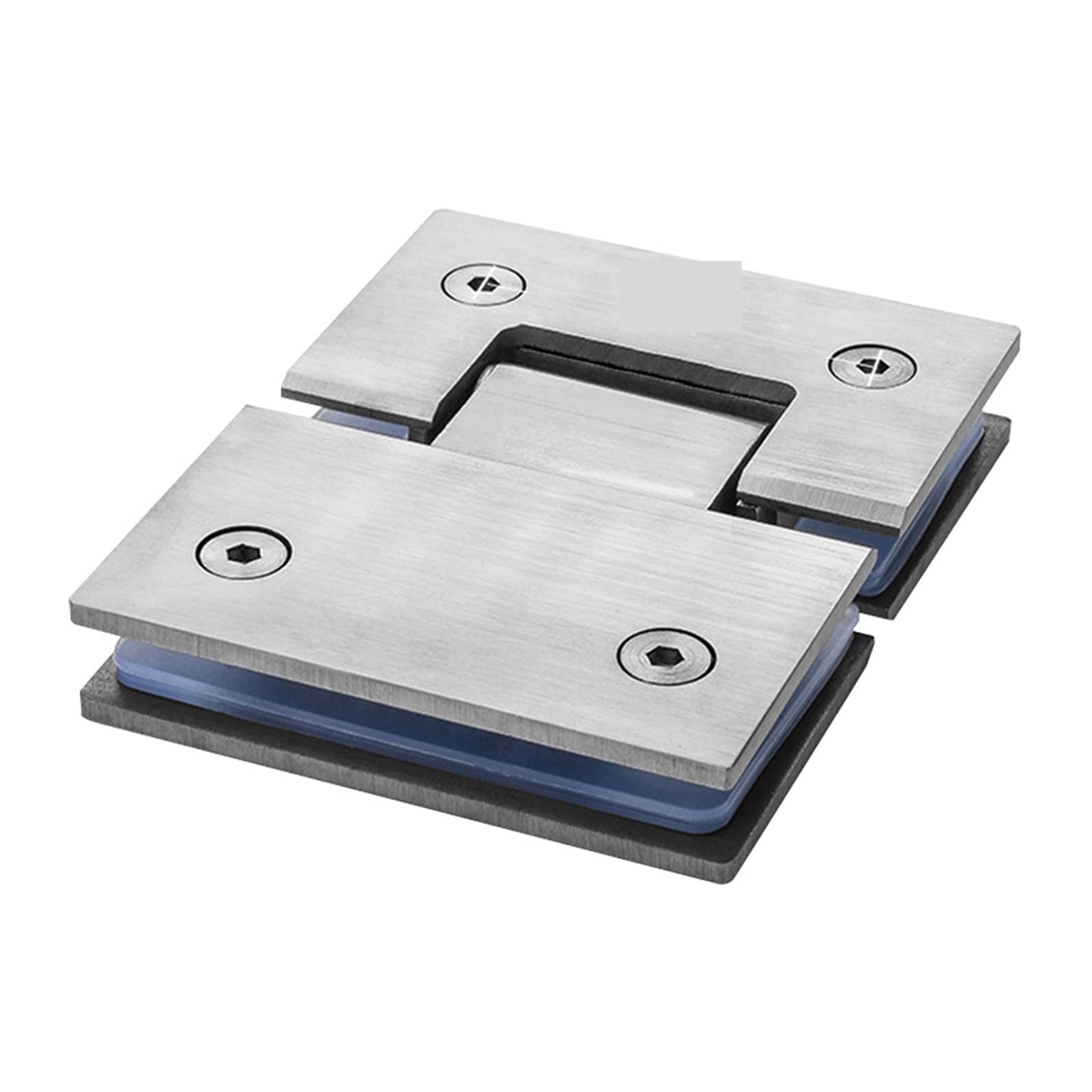 Alnaeson Brushed Silver Glass Door Hinge 180 Degree Showcase Clip 304 Stainless Steel Heavy Duty Glass Bracket Clamp Shower Door Hinge For Cupboard/Showcase/Glass Holder For Glass Cabinetss(Brushed Silver)
