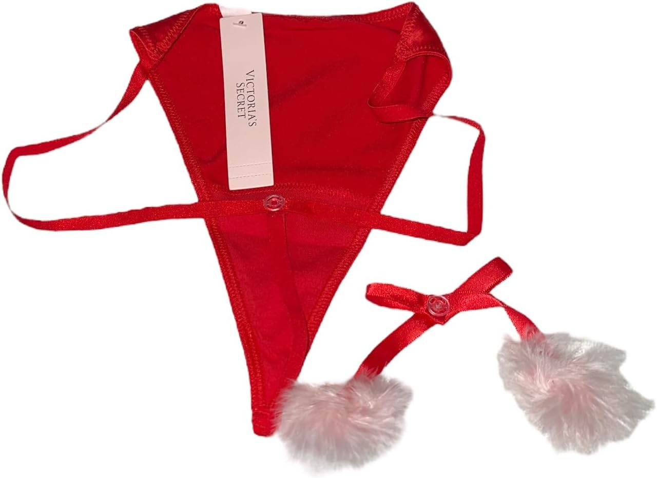 Victoria's Secret Satin Pom Pom V-String Panty Color Red New