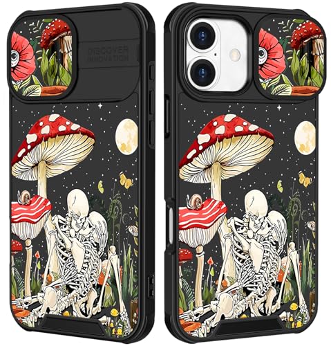 Image of Funermei for iPhone 16 Case - Women Girls Cute Phone Cover Girly Pretty Aesthetic Mushroom Skeleton Unique Design with Camera Cover Funda for Apple for iPhone 16