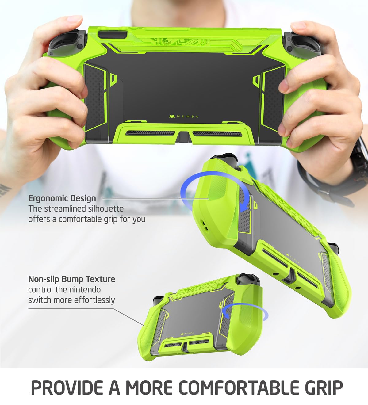 Mumba Coque pour Nintendo Switch [Série Blade] Protection Dockable Ergonomique Poignée TPU Étui NS Compatible avec Console Nintendo Switch & Manettes Joy-Con (Vert)