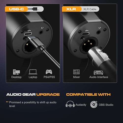 Miniatura 6 de PUPGSIS - Micrófono para podcast, micrófono dinámico USBXLR con silencio, conector para auriculares, control de volumen de monitoreo, efectos de