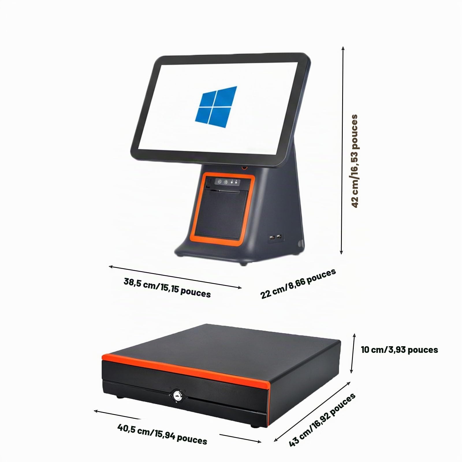 Caisse Enregistreuse Tactile Professionnelle i5 8Go 128Go, Pack Complet avec Tiroir-Caisse et Imprimante Tickets, Logiciel Non Inclus, pour Commerce et Bar(Black,58 Tooth Gear Printer)