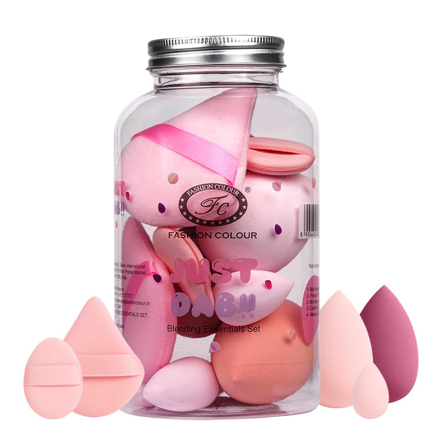 Fashion Colour Just Dab!! 12PCS Makeup Sponge Set – Beauty Blender, Powder Puff & Cushion Puff Set for Foundation, Concealer & Powder – Reusable, Flexible, All Skin Types – Blending Essentials in Jar (04)-image-22