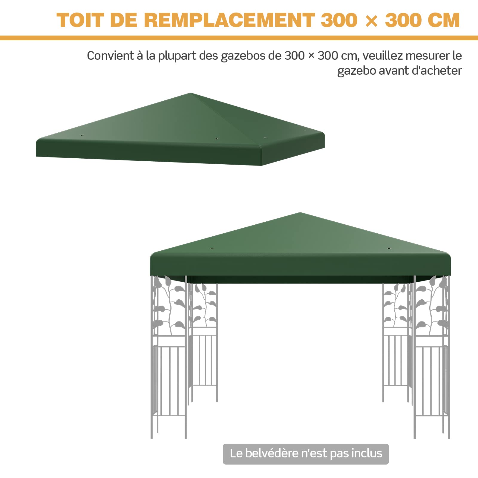 COSTWAY Toile de Toit de Rechange en Polyester pour Pavillon Tonnelle Tente 300 x 300 cm Couleur au Choix (Vert foncé)