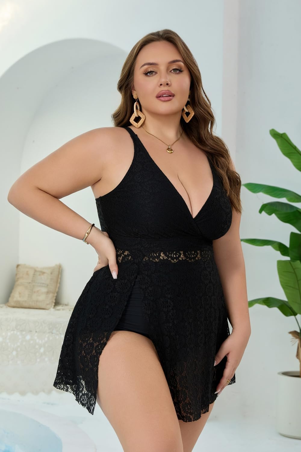 COCOPEAR Tankinis Plus Size Swimsuit for Women Mesh Tankini Tops High Waisted Bikini Bottoms Sexy Tummy Control Swimsuit - Image 5