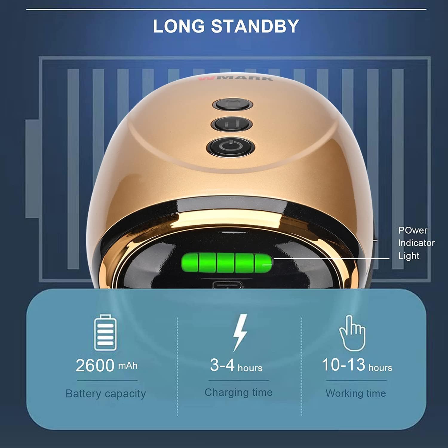 Cordless Handheld/Barber Massager Massager, Charge Neck/Legs/Hand/Face Massager, 2 Massage Nodes 2600AMH (Golden - Image 2