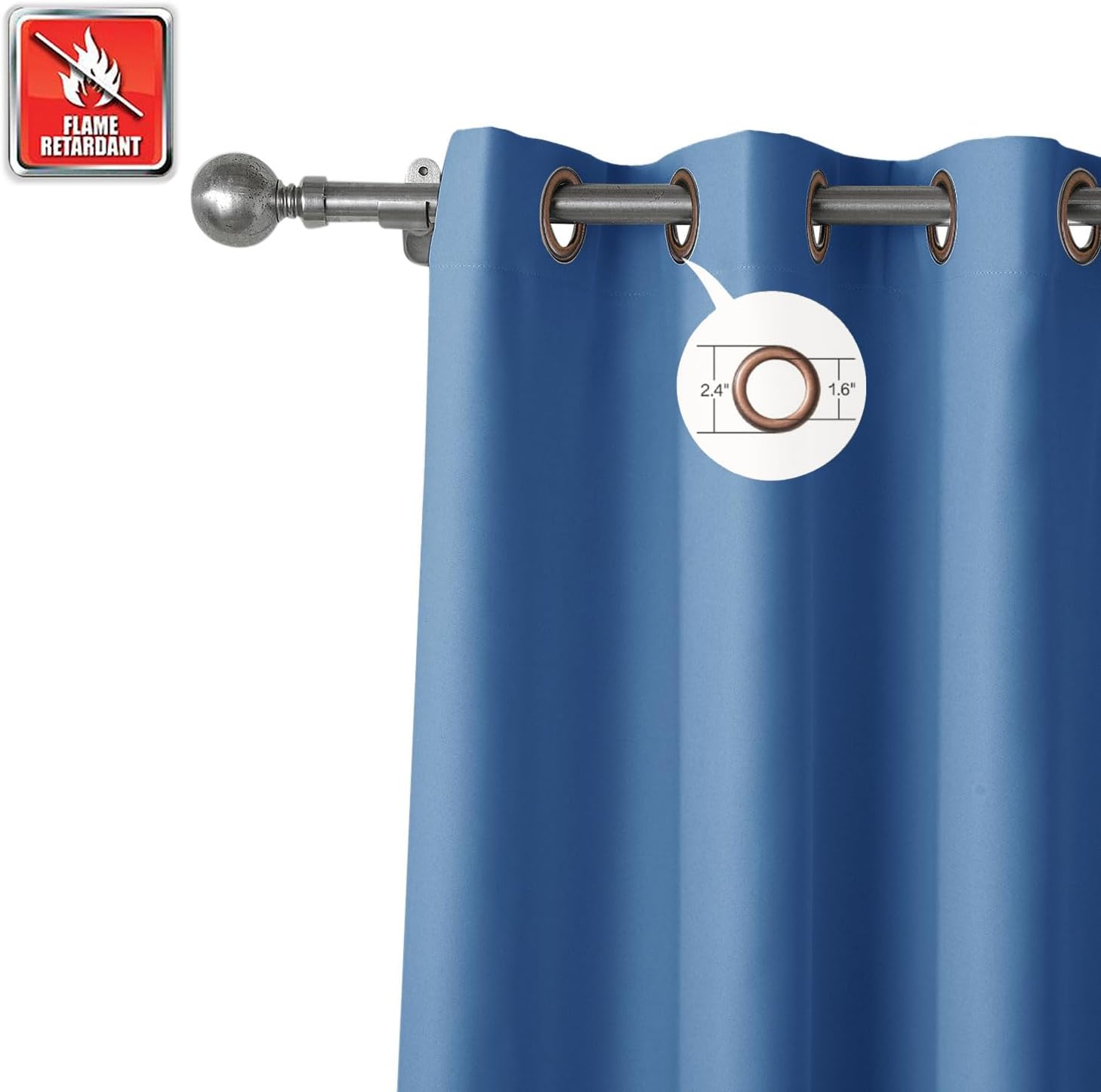 Macochico Fireproof Flame Retardant Insulated Fire Resistant Curtains Blackout Soundproof Window Drapes Bronze Grommet Curtain for Office, Hotel, Home, Hospital Blue 1 Panel 52" Wide by 63" Length