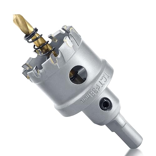 Miniatura 5 de Luomorgo 1-12" 1.496 in TCT Sierra de agujero de carburo de tungsteno con punta de carburo de tungsteno con 2 brocas piloto chapadas en titanio para