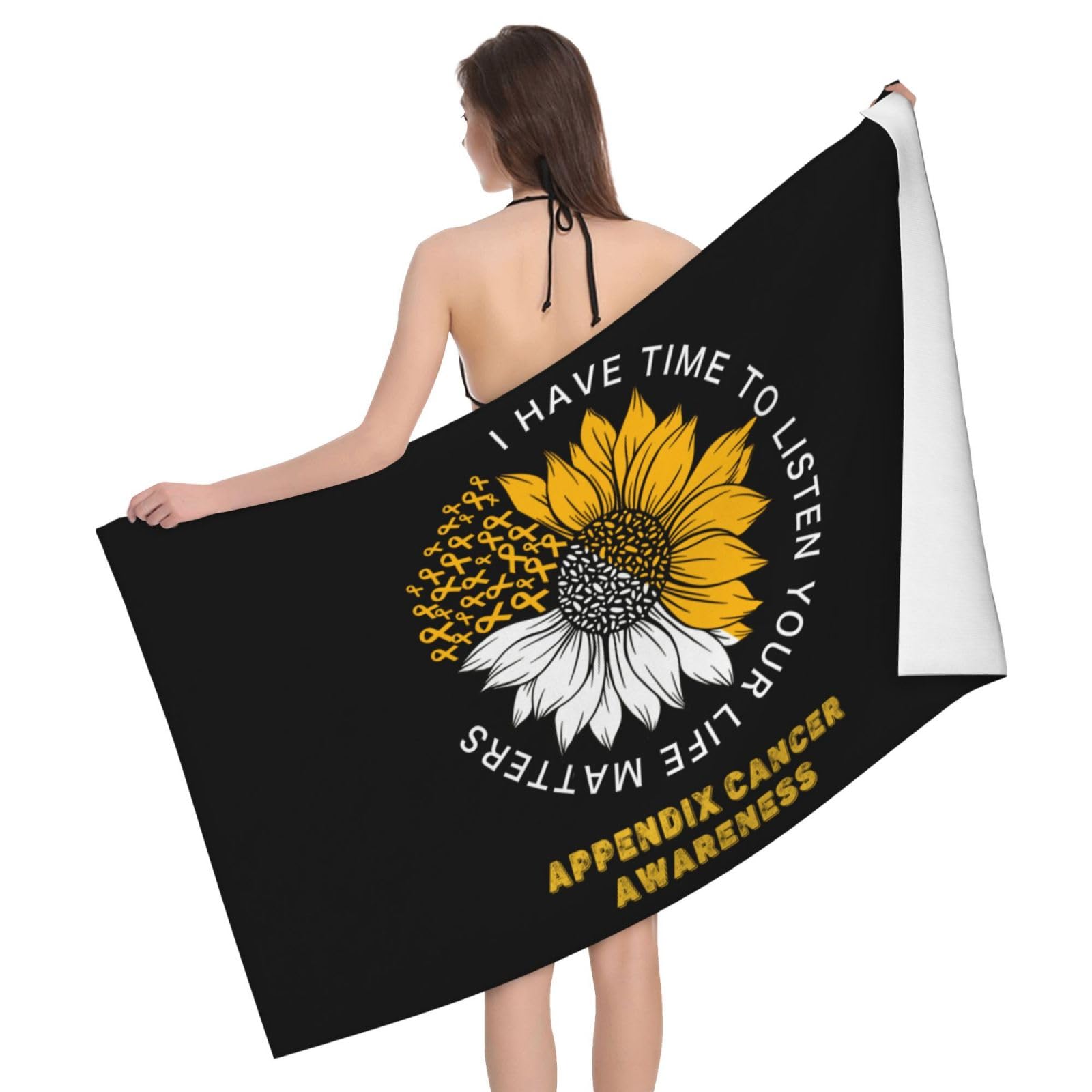 HLBSDM Microfiber I Have Time to Listen Your Life Matters Appendix Cancer Awareness Beach Towel Quick Dry Soft Sand Free Beach Towels for Pool Swim Beach Lightweight Thin Towels