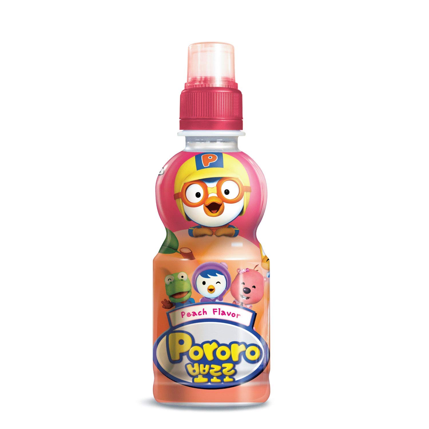 Paldo Fun & Yum Pororo Kids Peach Flavor Drink, Pack of 8, Fruit Juice Drinks with Comfortable Push-Pull Sports Cap, Perfect Drink for Children 7.95 fl oz. x 8
