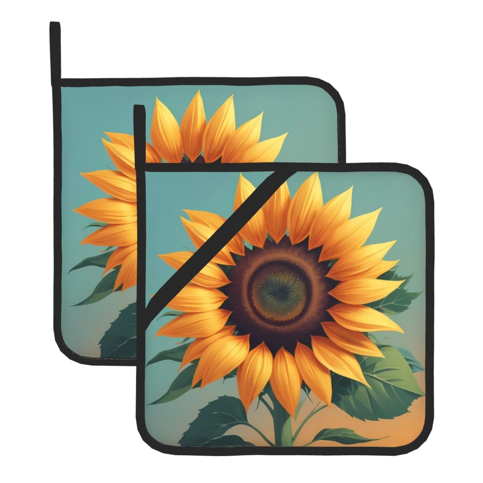 HJFCZH Colorful Sunflower Printed Square Insulated Pot Mat Set (2-Piece) 8x8in Waterproof, Thickened & Easy to Clean with Lanyard Design for Kitchen, Oven & BBQ