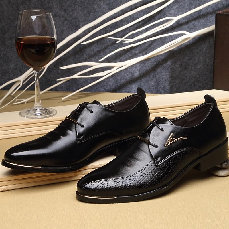 Men Leather Shoes Wedding Shoes Business Dress Shoes Black Slip-On Embossed(11)3