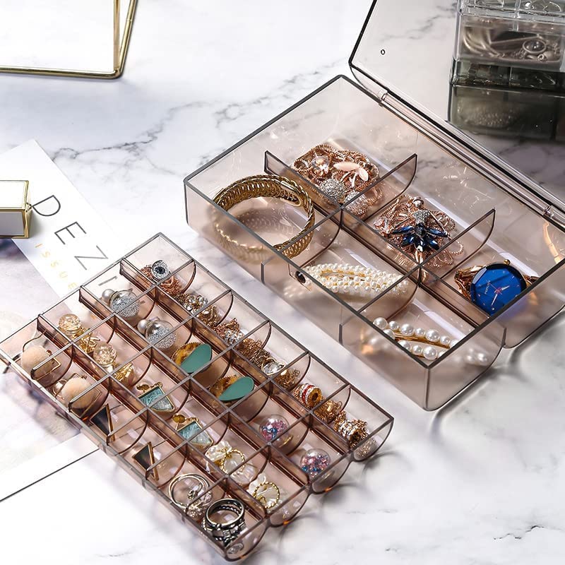 Image of Small Travel Jewellery Organiser Box, PU Leather, Pink, Portable Mini Square Case with Zipper and Dividers for Rings, Earrings, Necklaces, 10x10x5 cm (Multicolor)
