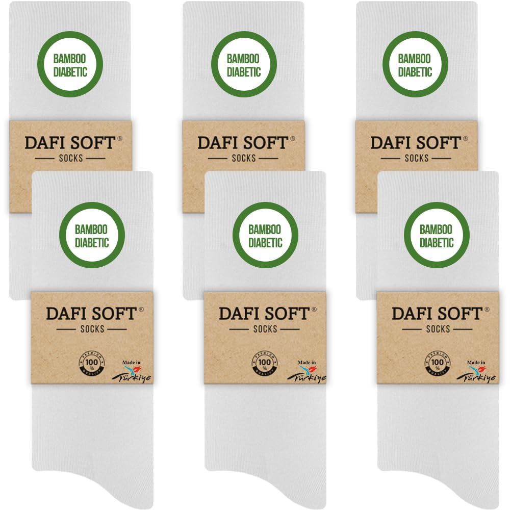 Dafi Soft Men's 6X White 6 Pairs Bamboo Diabetic Socks, Soft Top, Made In Turkey (Uk 6-8, )