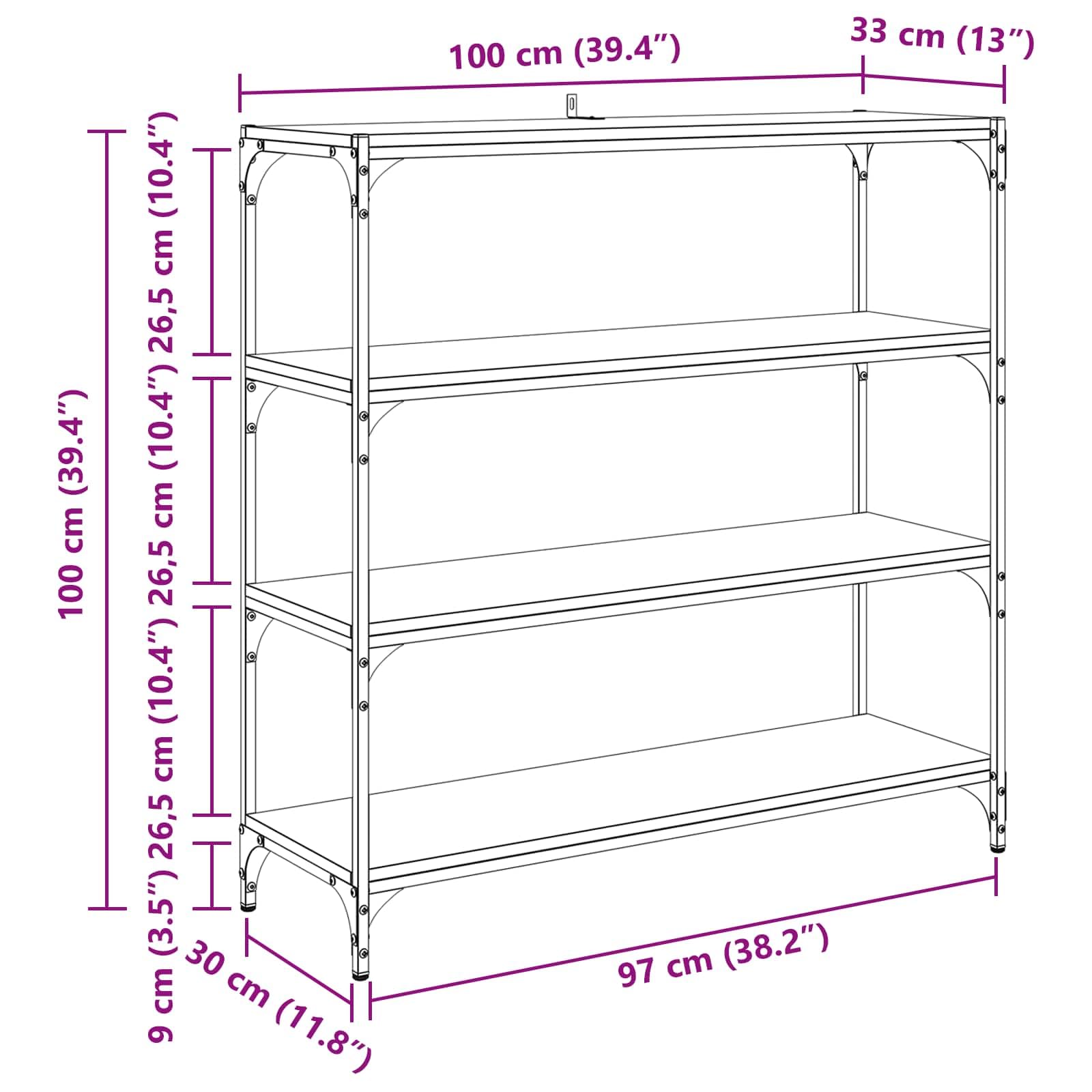 vidaXL Estantería para Libros 3 Niveles 100 x 33 x 100 cm, Estante Rectangular Industrial para Sala, Almacenamiento Amplio, Mueble de Oficina Moderno, práctico y Libre