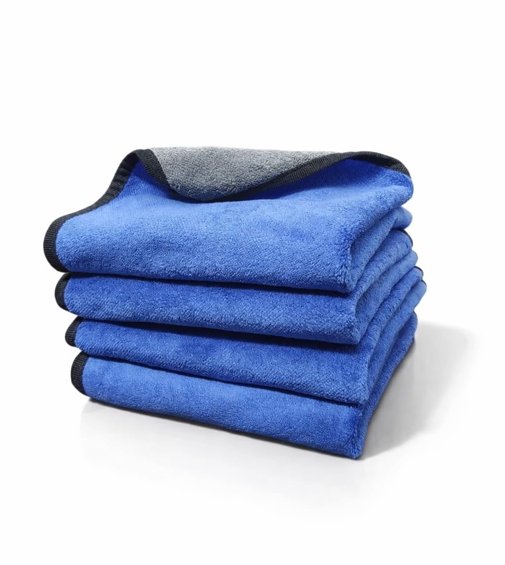 DustPro Microfiber Car Cleaning Cloth, Blue and Grey, 40x40cm, 500gsm, Dual-Sided Drying Towel with Black Trim, 4 Pack-image-38