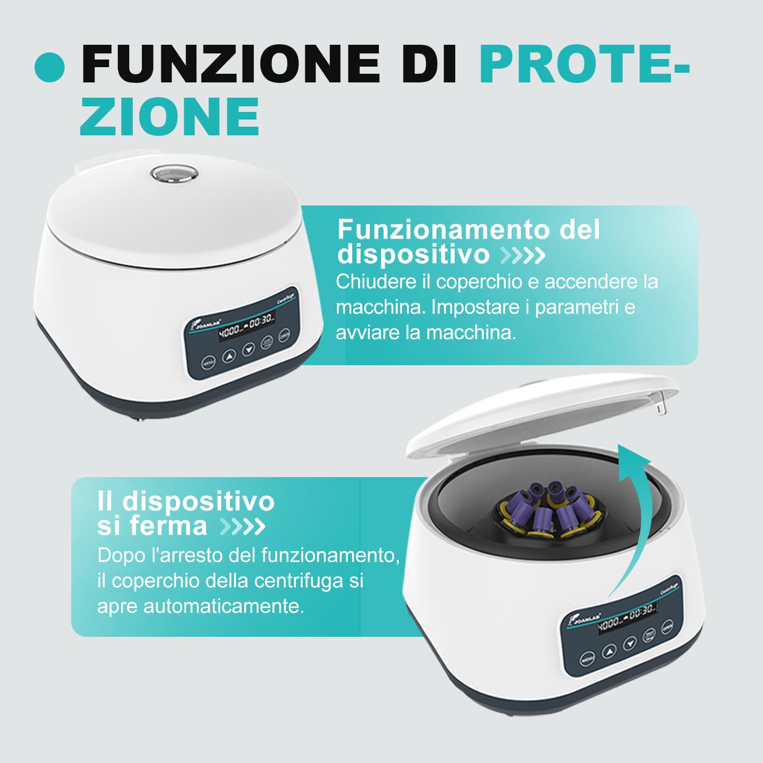 JOANLAB LC-400 Centrifuga da Laboratorio Bassa Velocità per PRP/PRF, 4000 RPM, 1717 xg, Timer 30s-59min, per 4x15ml o 8x2/5/10ml Tubi