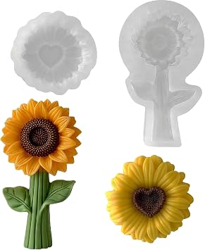 2PCS Sunflower Candle Molds, 3D Flower Silicone Molds, Sunflower-Shaped Silicone Molds Suitable for Candle Making, Epoxy Resin, Fondant, Chocolate, Concrete, Plaster, and Home Decor