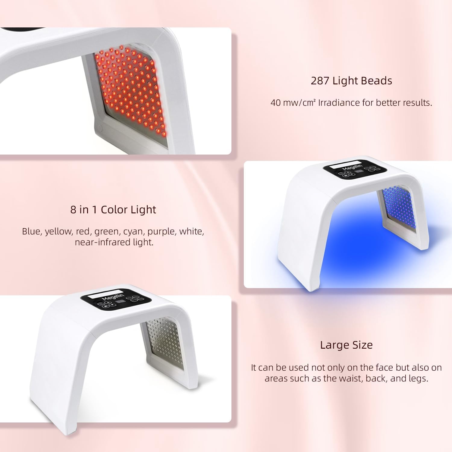 MOLAMOYA LED Light Therapy Machine, Red Light Therapy for Body, LED Face Mask, Light Therapy, 8 in 1 Home Color Equipment 2