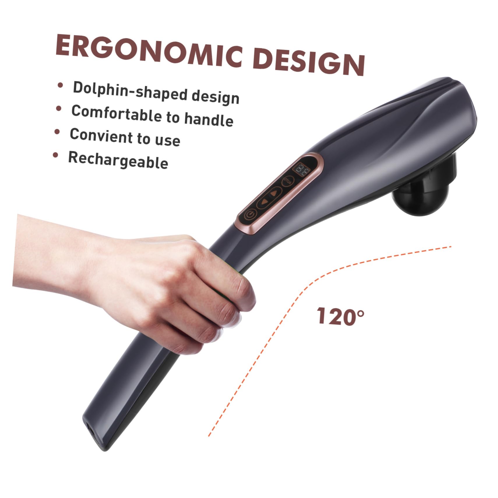 ERINGOGO Massaggiatore Portatile per Corpo e Collo Design Ricaricabile 2000mah in Abs Nero a Forma di Delfino per Massaggi Indoor e Outdoor