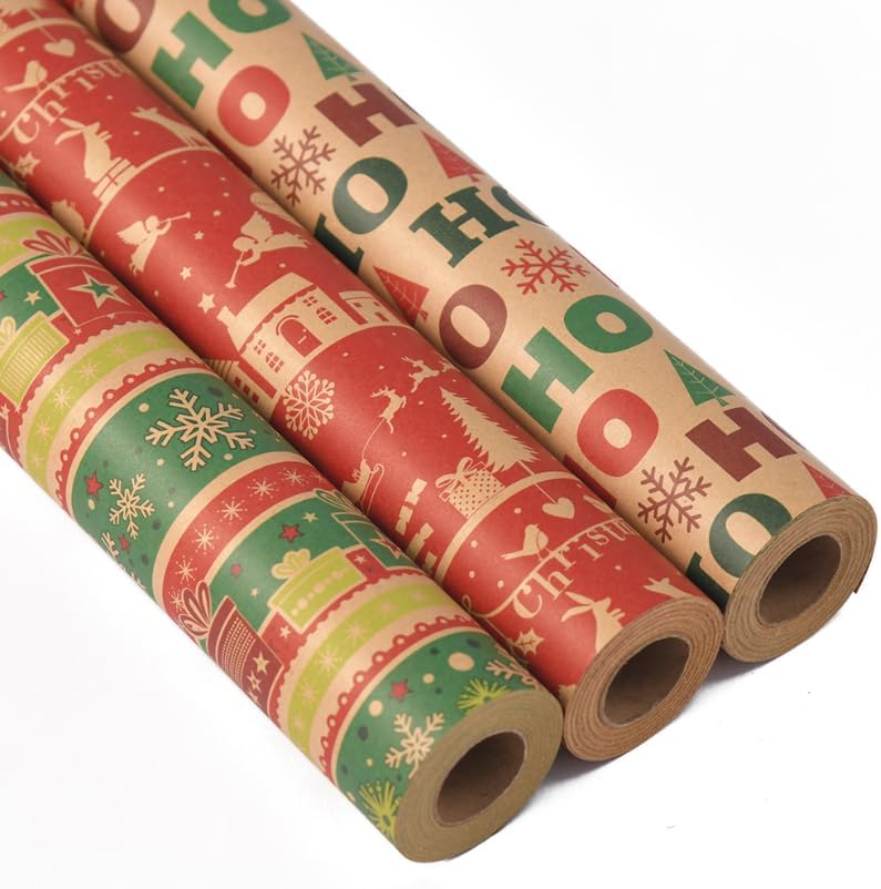 3 rollos Rollo de papel regalo de Navidad, Cada Rollo 43 cm x 10 m ...