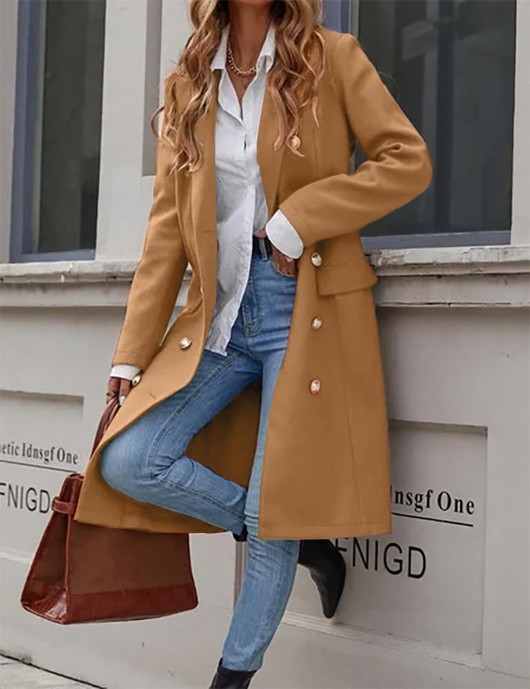 IDEALSANXUN Langer Damenmantel aus Wolle für Herbst und Winter, Trenchcoat, trendige Jacken