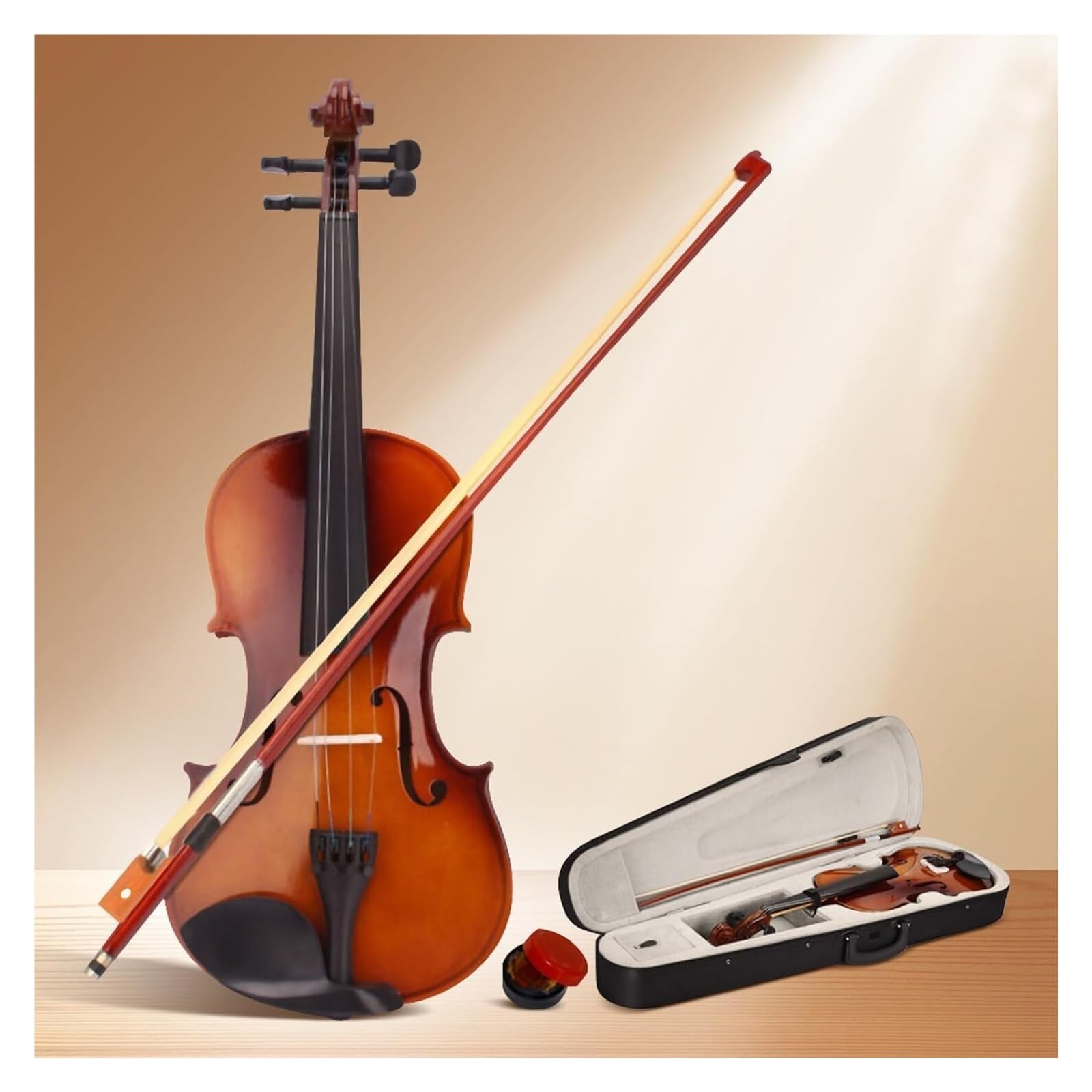 Violino 1/8 per principianti, set con custodia, archetto, colofonia finitura naturale, ideale per bambini dai 3 ai 5 anni, strumento di apprendimento, violino a grandezza naturale non incluso