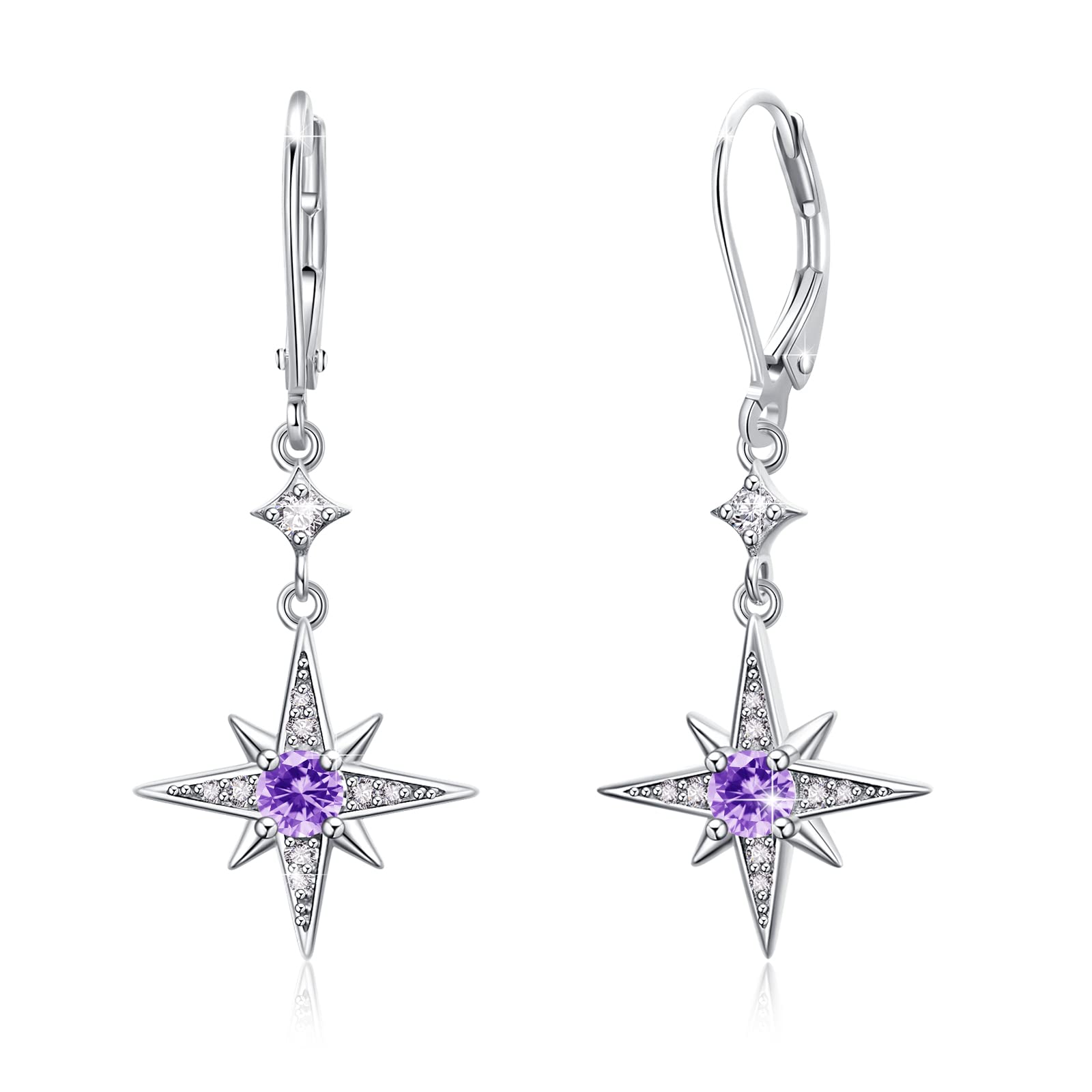 Star Earrings for Women 925 Sterling Silver Star Dangling Drop Earrings with Moonstone/Zircon Jewelry Gifts for Women