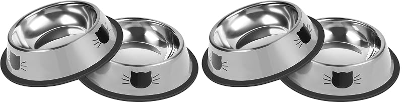 Pote para Gatos em Aço Inoxidável com Base Antiderrapante Serentive, Pacote com 4 de 210 mL
