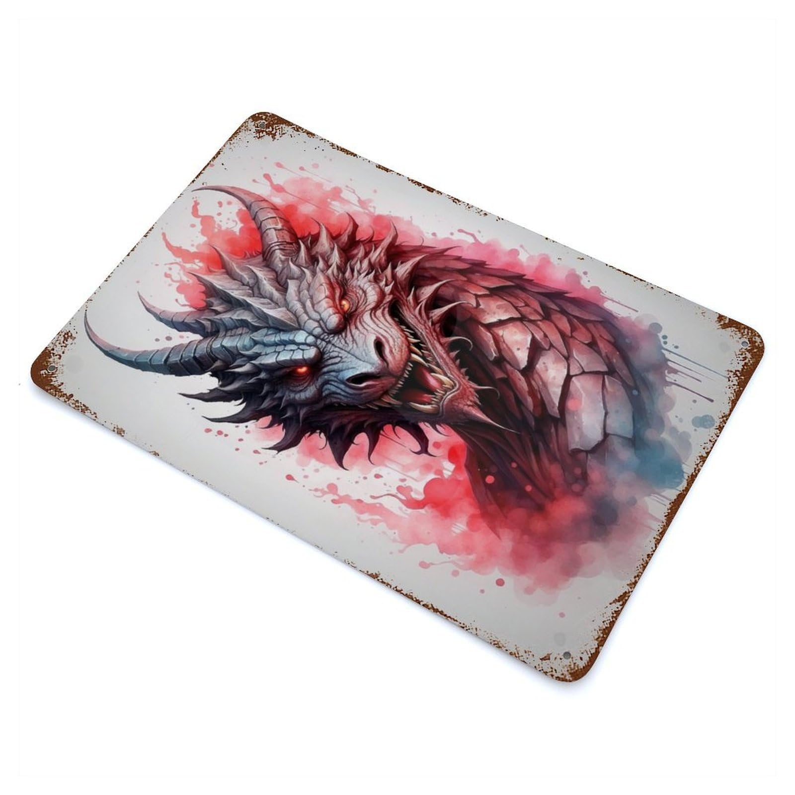 Watercolor Dragon 11.8"x7.9" Vintage Rust Metal Sign, Decorative Metal Wall Art for Living Room, Hallway And Home Decor