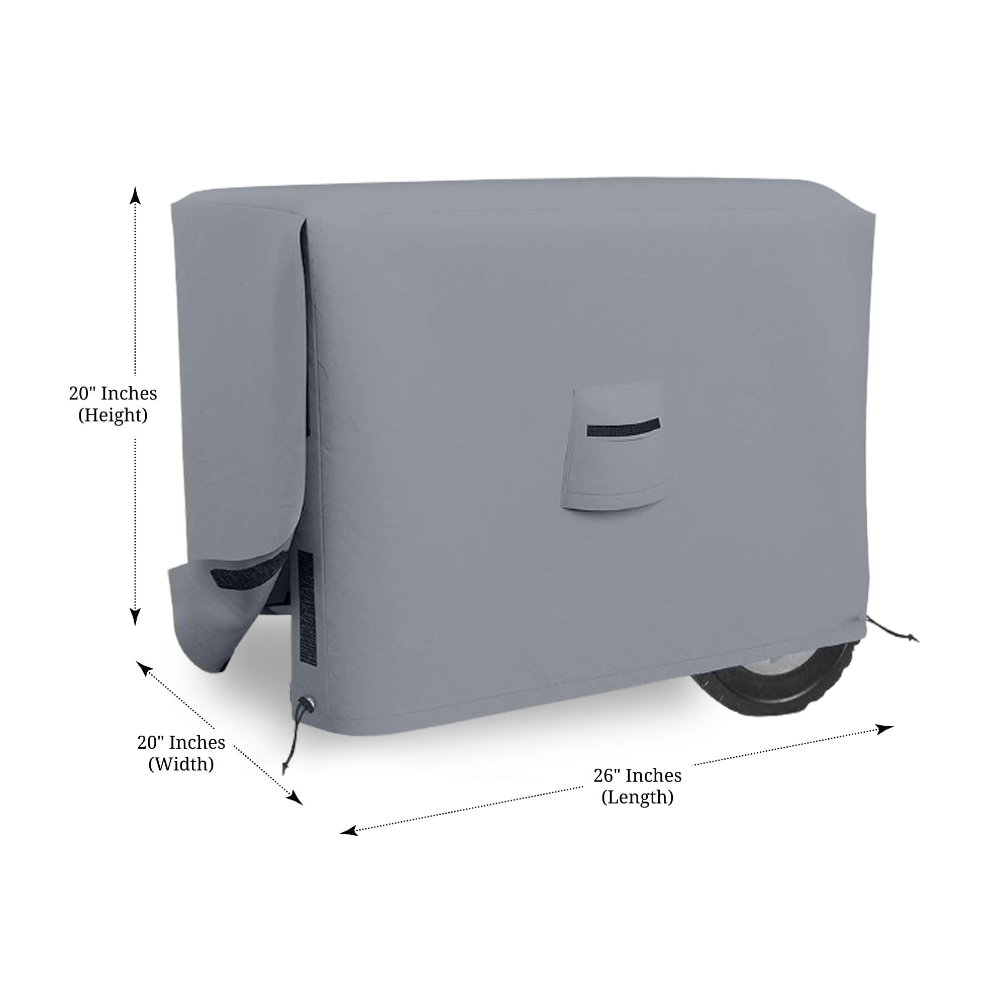 Cubiertas para generadores al aire libre, 100% resistentes a los rayos UV y a la intemperie, cubierta para generador con bolsillos de aire y cordón para Sungfit (26" x 20" x 20"), gris)