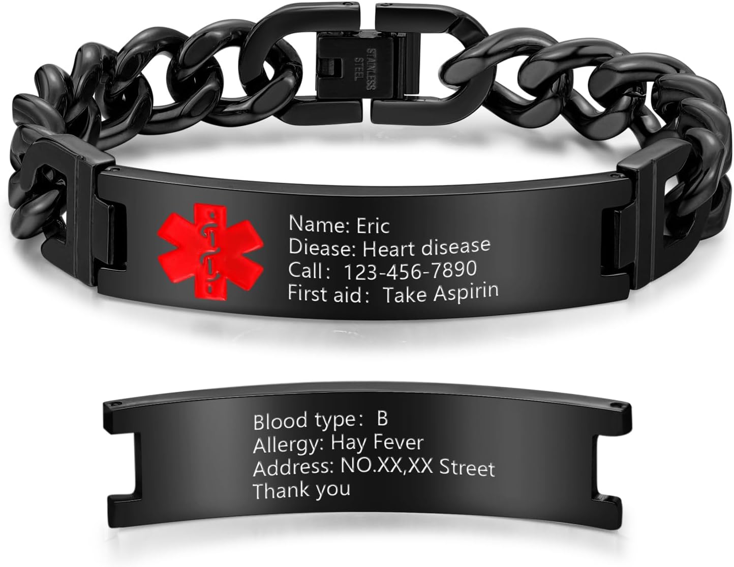 Personalized Emergency Alert Medical Bracelets - Engraved Medic Info Adjustable Bracelet for Men Women Custom Medical Gifts for Her Him Family Custom Stainless Steel Medical Alert ID Bracelet for Men
