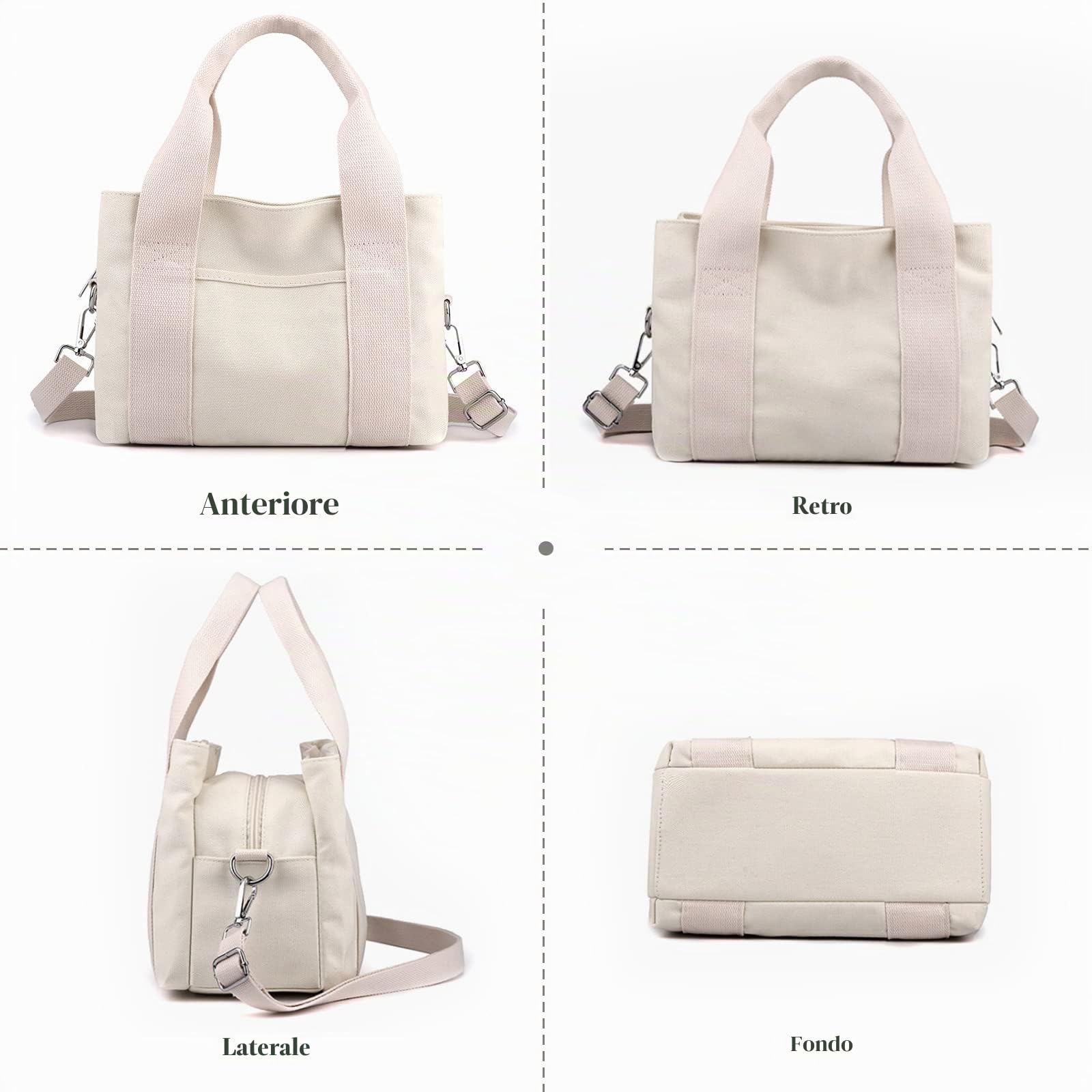 Borsa a Tracolla in Tela Media Capacità a Spalla Donna Casuale Moda Tote Multifunzione per Shopping Lavoro Viaggi Uso Quotidiano Messenger Verde