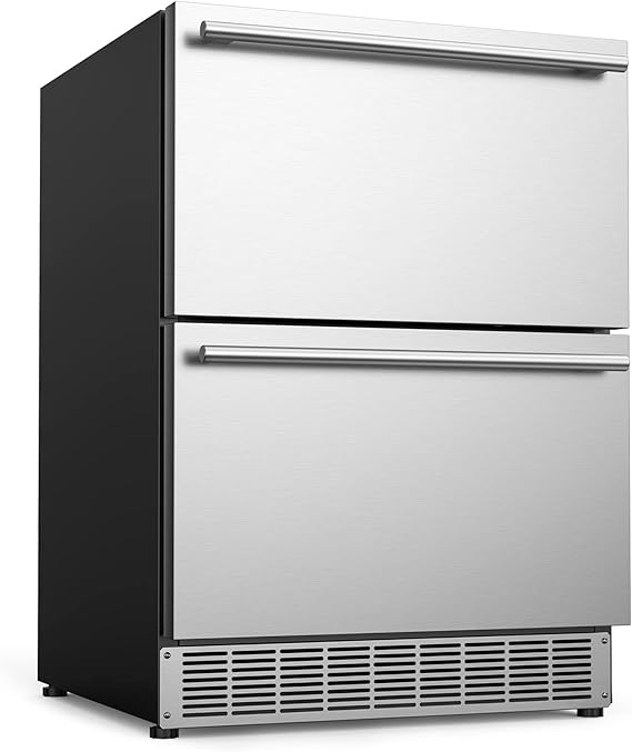 24 Inch Outdoor Drawer Fridge, Under Counter Double Drawer Beverage Refrigerator, 4.