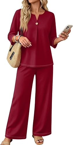 Shiketong Women's 2 Piece Notch V Neck Lounge Set Fall Sweatsuits