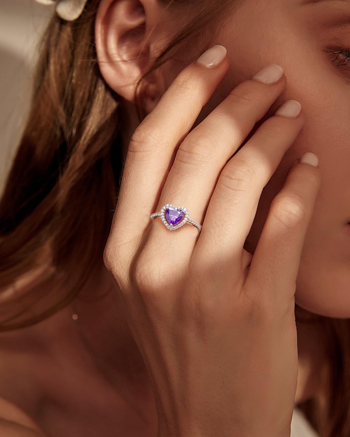 925 Sterling Silver/14K Gold Plated Heart/Square/Pear Shape Rings for Women Created Gemstone Engagement Birthday Party Jewerly(with Box)