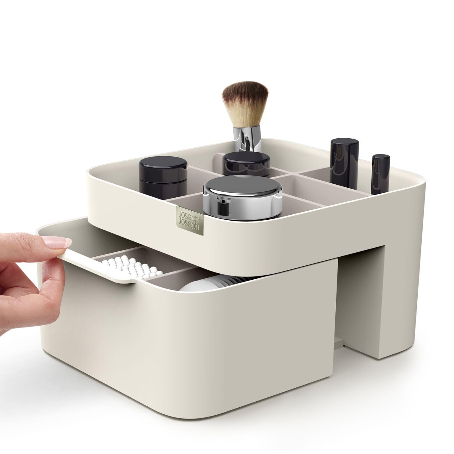 Joseph Joseph Premium Viva Cosmetic Organiser with Drawer, Medium, White | Stylish Vanity Storage, Makeup Storage Box, Ideal for Makeup Brushes and Accessories