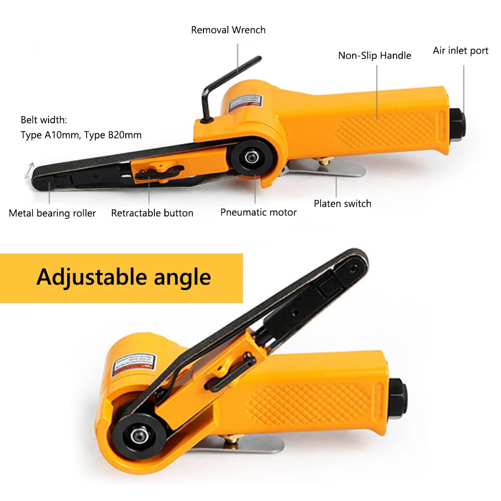 Mulcort Multifunctional Pneumatic Sanding Machine Grinding Machine Belt Grinder Derusting Deburring Polishing Machine Belt Sander (Type B) 20mm * 520mm