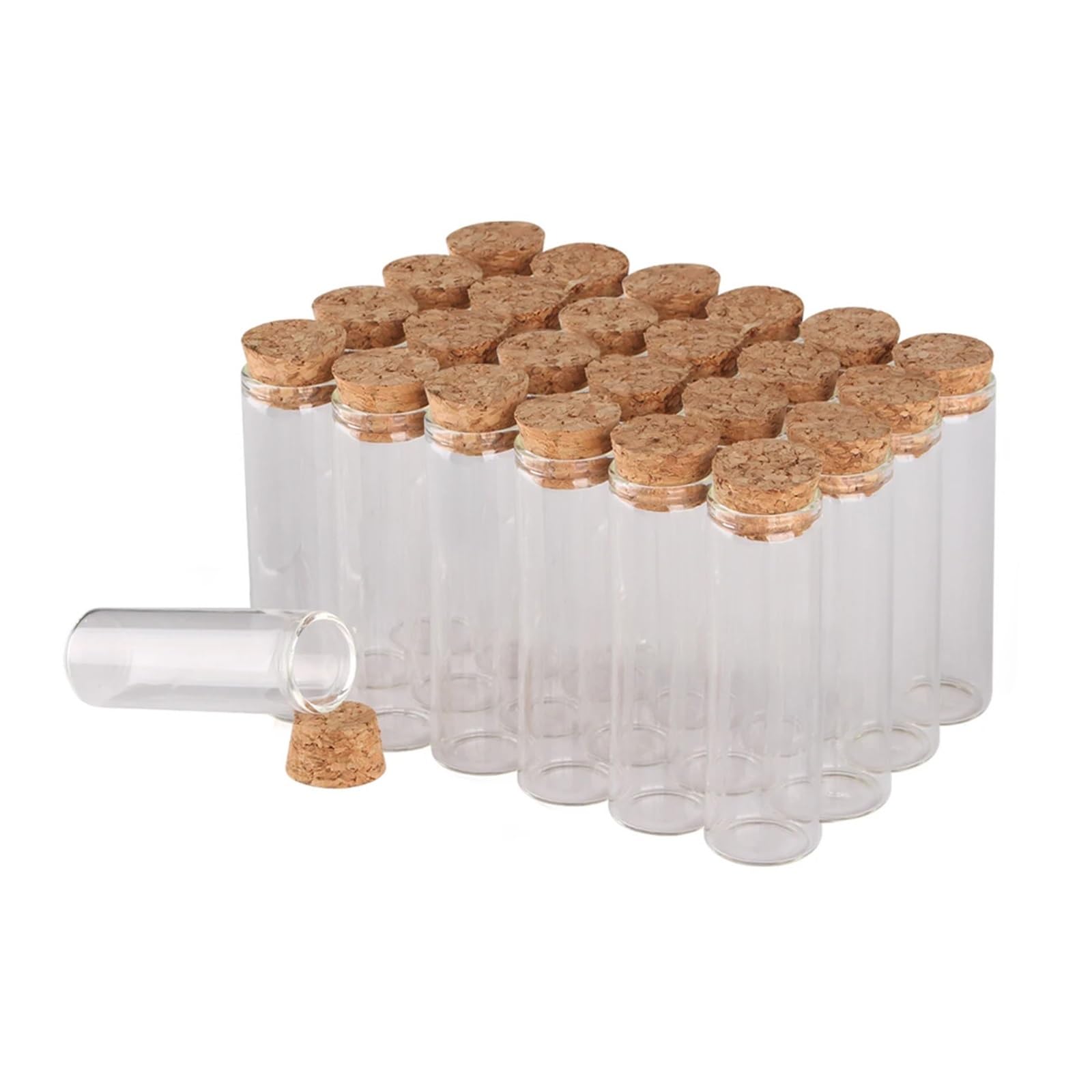 Provette di Vetro, Provette in Vetro con Tappo in Sughero, Confezione da 24, 5 ml-30 ml, Diverse Misure(25ml-100mm)